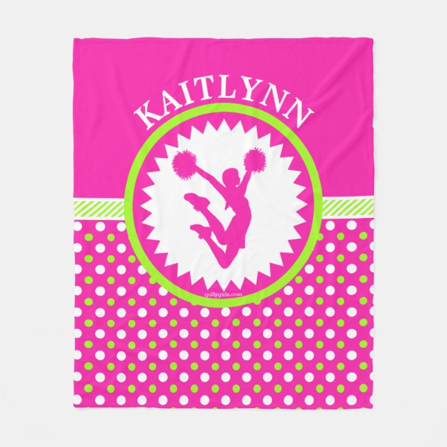 Manta Polar Alegría con monograma/lunares rosados y verdes de (Anverso)