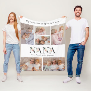 Manta Polar Alfabeto floral personalizado de 8 fotos Nana