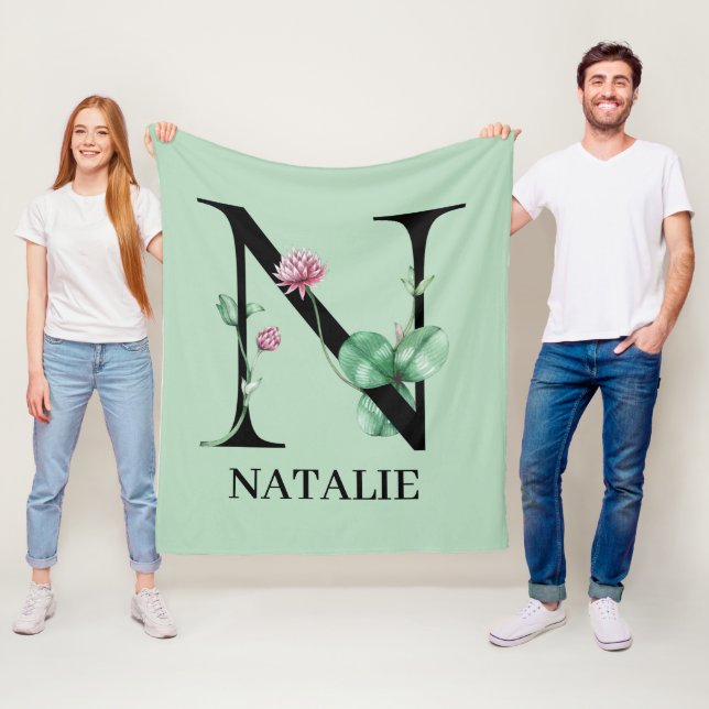 Manta Polar Alfabeto floral personalizado N monograma (In situ)