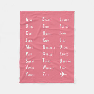 Manta Polar Alfabeto fonético Aviación Funda Rosa