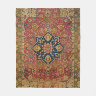 Manta Polar Alfombra Persa Asiática de Kashan de Oro Rojo