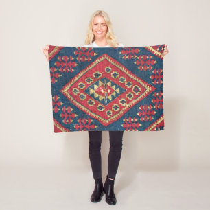 Manta Polar Alfombra Turca Kilim Tapete Antiguo Rojo Azul