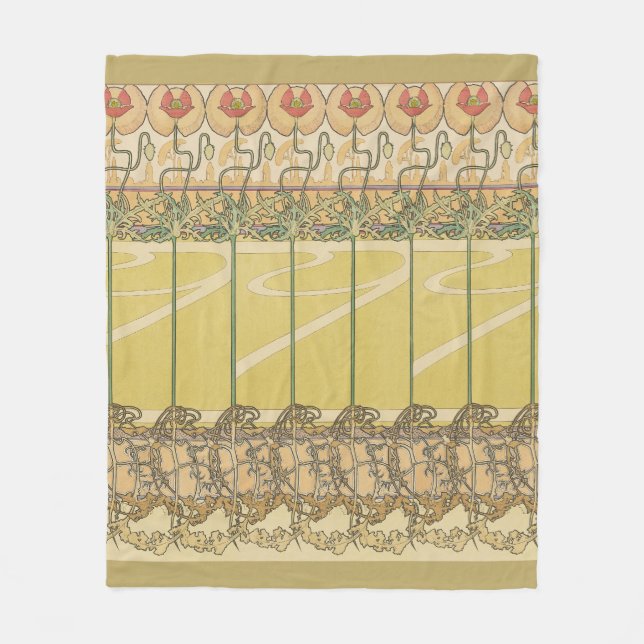 Manta Polar Alfonse Mucha Poppies Art Nouveau Floral Wallpaper (Anverso)