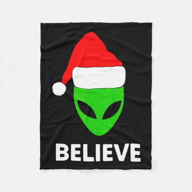Manta Polar Alien Green Face Christmas Santa Hat Believe  (Anverso)