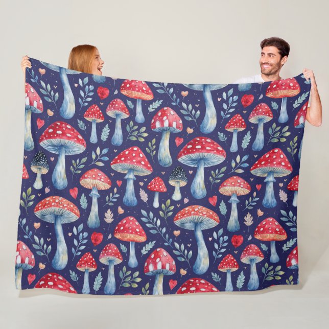 Manta Polar almohada con historia de setas en patrón de acuare (In situ)