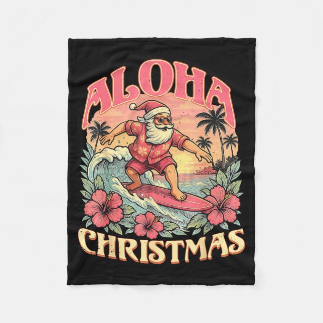 Manta Polar Aloha Christmas Santa Claus Surfing Hawaiian Mele  (Anverso)