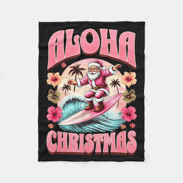 Manta Polar Aloha Christmas Santa Claus Surfing Hawaiian Mele  (Anverso)