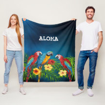 Aloha pájaros loros hojas de palma azules flores