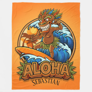 Manta Polar Aloha Tiki Surfing Fleece Blanket