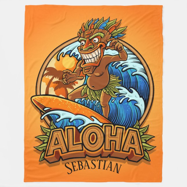 Manta Polar Aloha Tiki Surfing Fleece Blanket (Anverso)