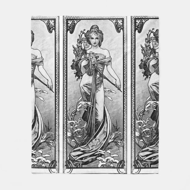 Manta Polar Alphonse Mucha Flores Rota (Anverso)