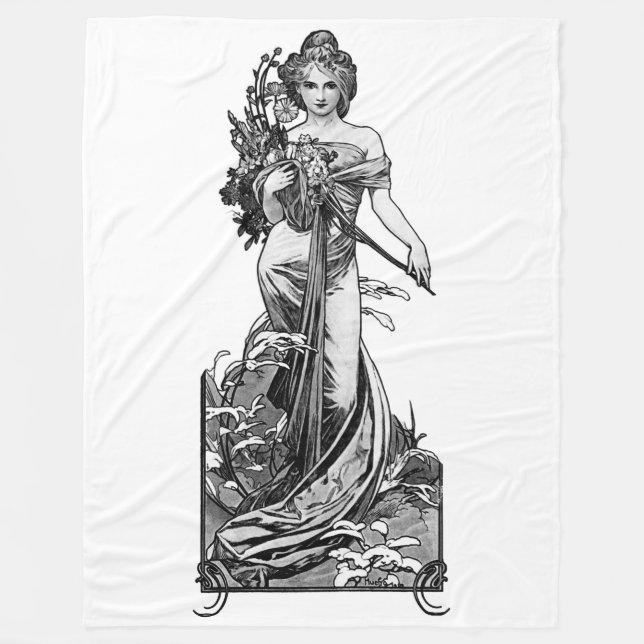Manta Polar Alphonse Mucha Flores rotas (Anverso)