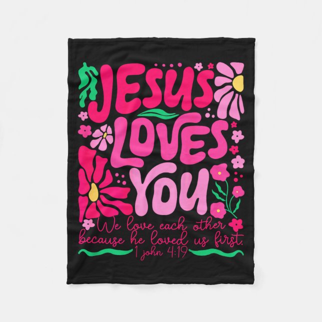 Manta Polar Ama a Jesús Boho Floral Religiosa Fe (Anverso)