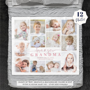 Manta Polar Ama a tu abuela 12 Collage de fotos corazón blanco