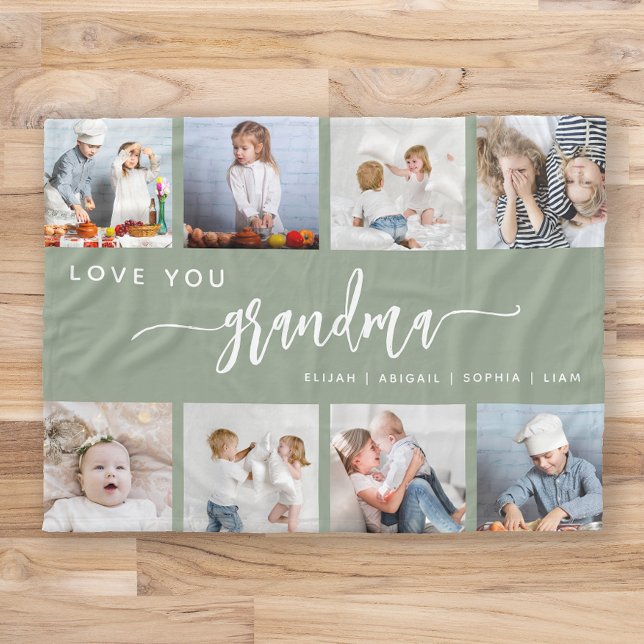 Manta Polar Ama a tu abuela 8 Collage de fotos Sage Green (Subido por el creador)