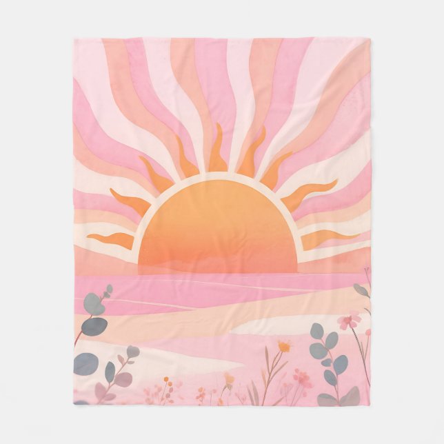 Manta Polar Amanecer Pastel Boho Pradera (Anverso)