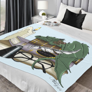 Manta Polar Amante de Libros Dragón Durmiente Caprichoso Verde