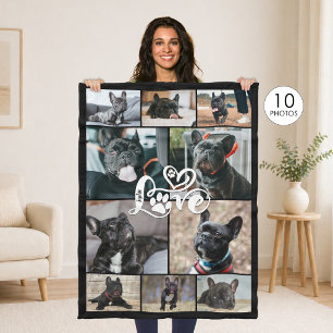 Manta Polar Amante de Perros 10 Colage de Fotos AMOR Huella de