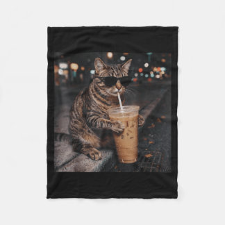 Manta Polar Amante del Gato con Café Helado Divertido Humor de
