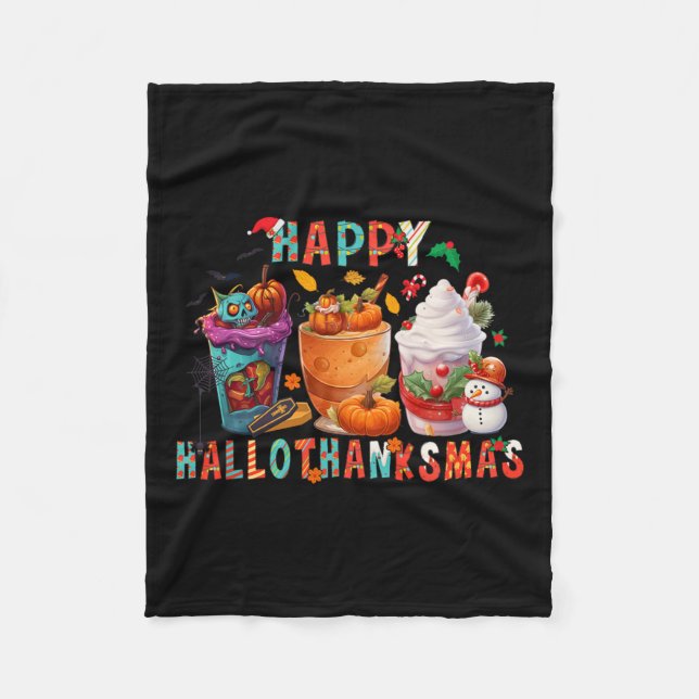 Manta Polar Amantes de Latte Felices Hallothanksmas Noches de  (Anverso)