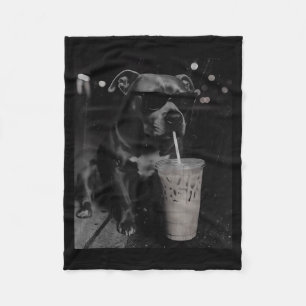Manta Polar Amantes de pitbull divertido bebiendo café helado
