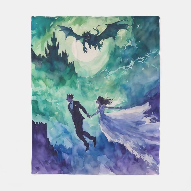 Manta Polar Amantes voladores - Pintura de acuarela (Anverso)