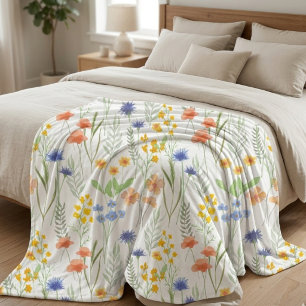 Manta Polar Amapola Acuarela Azul Naranja Amarillo