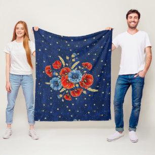 Manta Polar Amapolas conmemorativas azules, rojas y doradas el