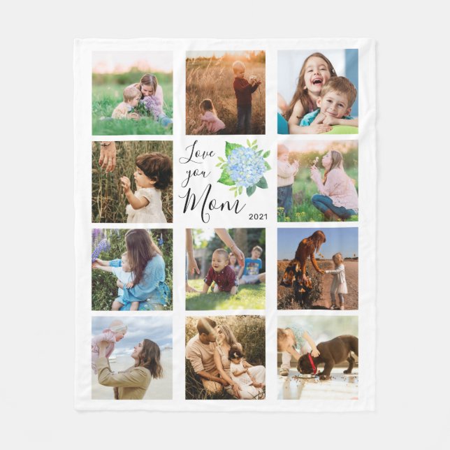 Manta Polar Amar a tu mamá Collage de fotos familiar Hydrangea (Anverso)