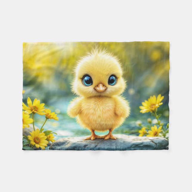 Manta Polar Amarillo amarillo brillante azul de pollo con ojos (Frente (Horizontal))