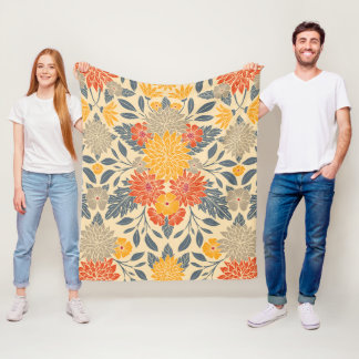 Manta Polar Amarillo cálido, Naranja y floral azul