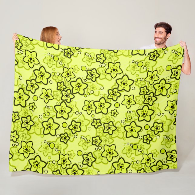 Manta Polar Amarillo con patrón floral de neón brillante negro (In situ)