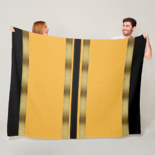 Manta Polar Amarillo Mostaza Negro Dorado Geométrico Rayado
