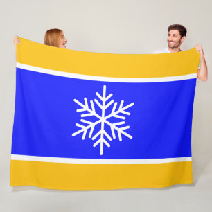 Manta Polar Amarillo Naranja Blanco Rayas Copo de Nieve Azul B