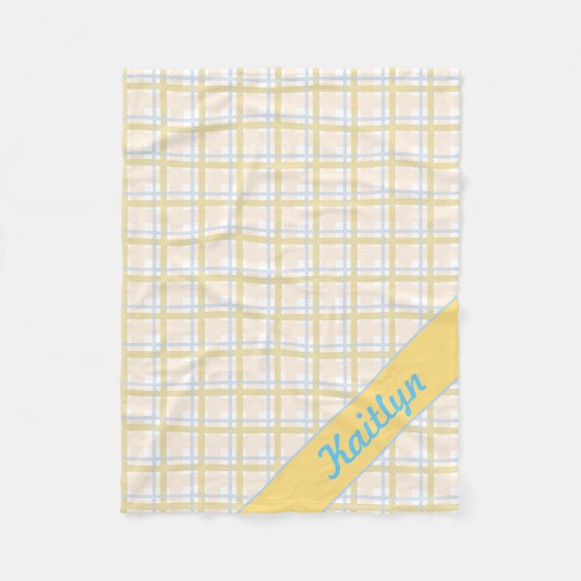 Manta Polar Amarillo suave con tartán azul claro Patrón rayado (Anverso)