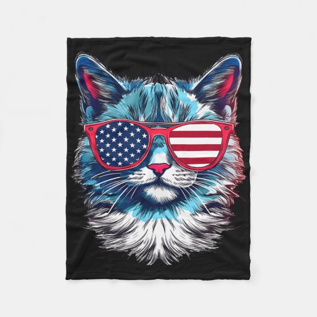 Manta Polar American Cat Sungles Usa Flag 4th Of July Cat Grap (Anverso)