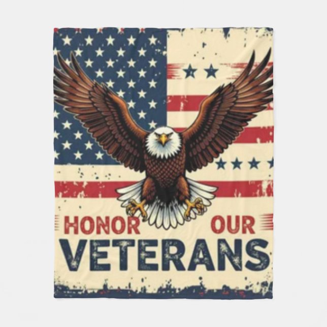 Manta Polar American Eagle Honor Our Veterans Fleece Blanket (Anverso)