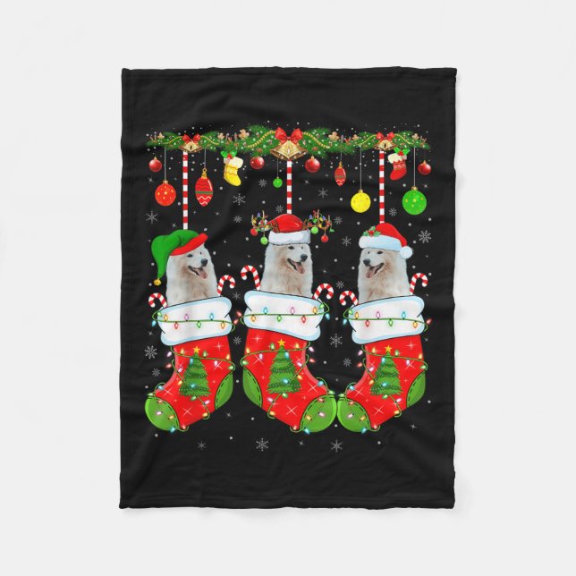 Manta Polar American Eskimo Dog In Christmas Socks Funny Dog L (Anverso)