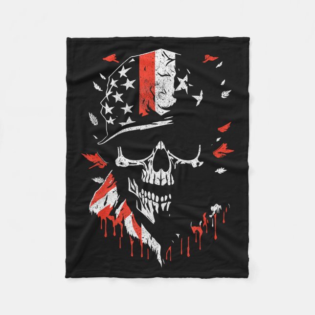 Manta Polar American Flag Skull Soldier Patriotic Military Gra (Anverso)