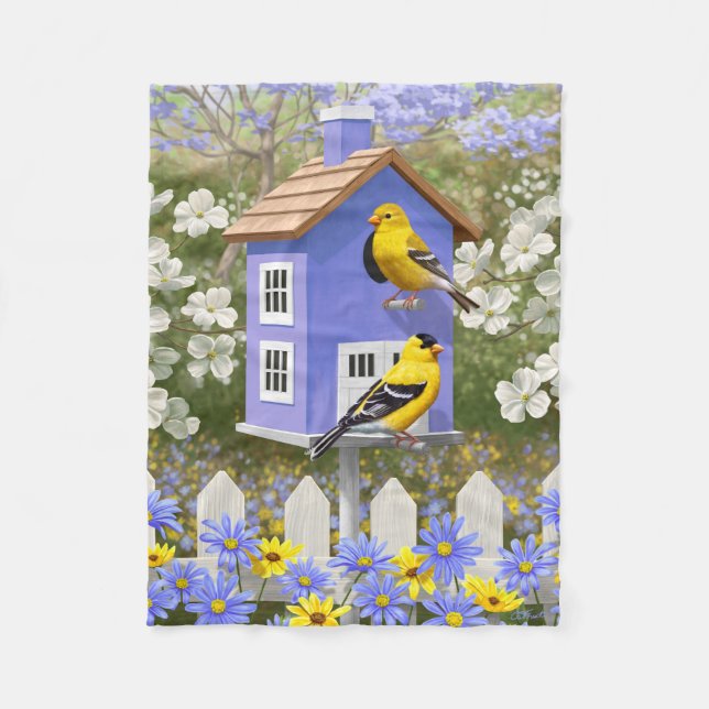 Manta Polar American Goldfinch Bird House Flower Garden (Anverso)