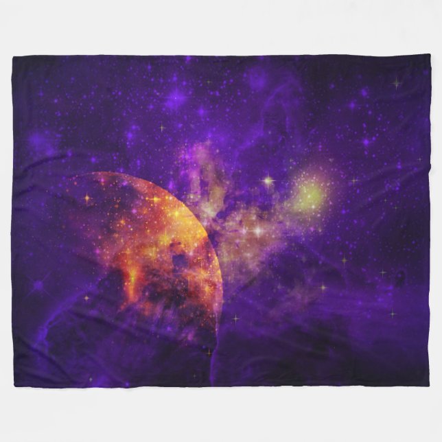 Manta Polar Amethyst Sky, Golden Planet n Nebula Fleece Blanke (Frente (Horizontal))