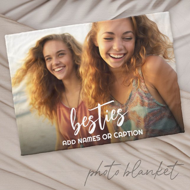 Manta Polar Amigas con foto y texto personalizado - Script (Custom Fleece Photo Blanket)