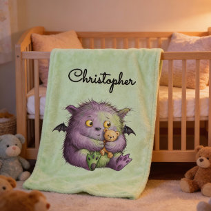 Manta Polar Amigo Monstruo Esponjoso Verde Morado Adorable