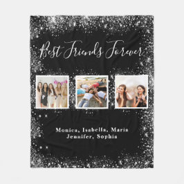 Manta Polar Amigos BFF purpurinas de plata negra nombres de fo