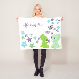 Manta Polar Amigos de dinosaurios florales personalizados para
