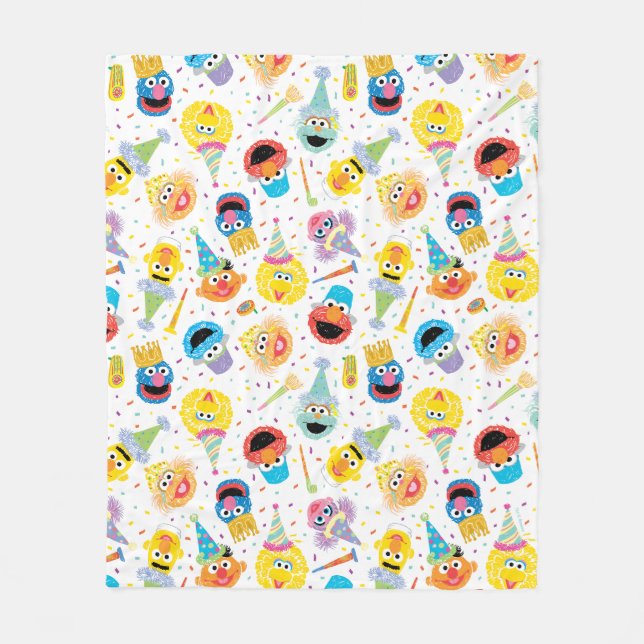 Manta Polar Amigos de Sesame Street Cumpleaños con Confeti (Anverso)