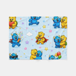 Manta Polar Amigos Monstruos Felices Patrón de Juego Pastel