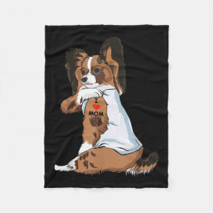 Manta Polar Amo a Mamá Tattoo Papillon Mamá Perro Lover Mujere