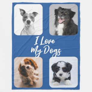 Manta Polar Amo a mis perros cuatro fotos Fleece Blanket