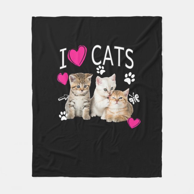 Manta Polar Amo la camiseta de gatos _ Amo el Gif de gatos (Anverso)
